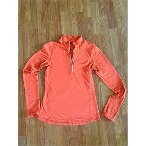 Nike Dri-FIT Running Pullover Women Coral Orange Quarter Zip Thumbholes XS